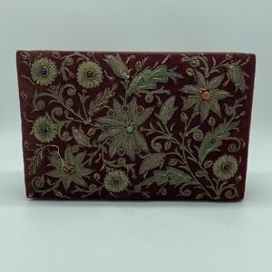Vintage Handmade In India Red Jeweled Jewelry Box 9"‎ x 6" EUC